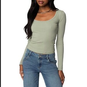 Edikted Women's Sage Green Long Sleeve Top